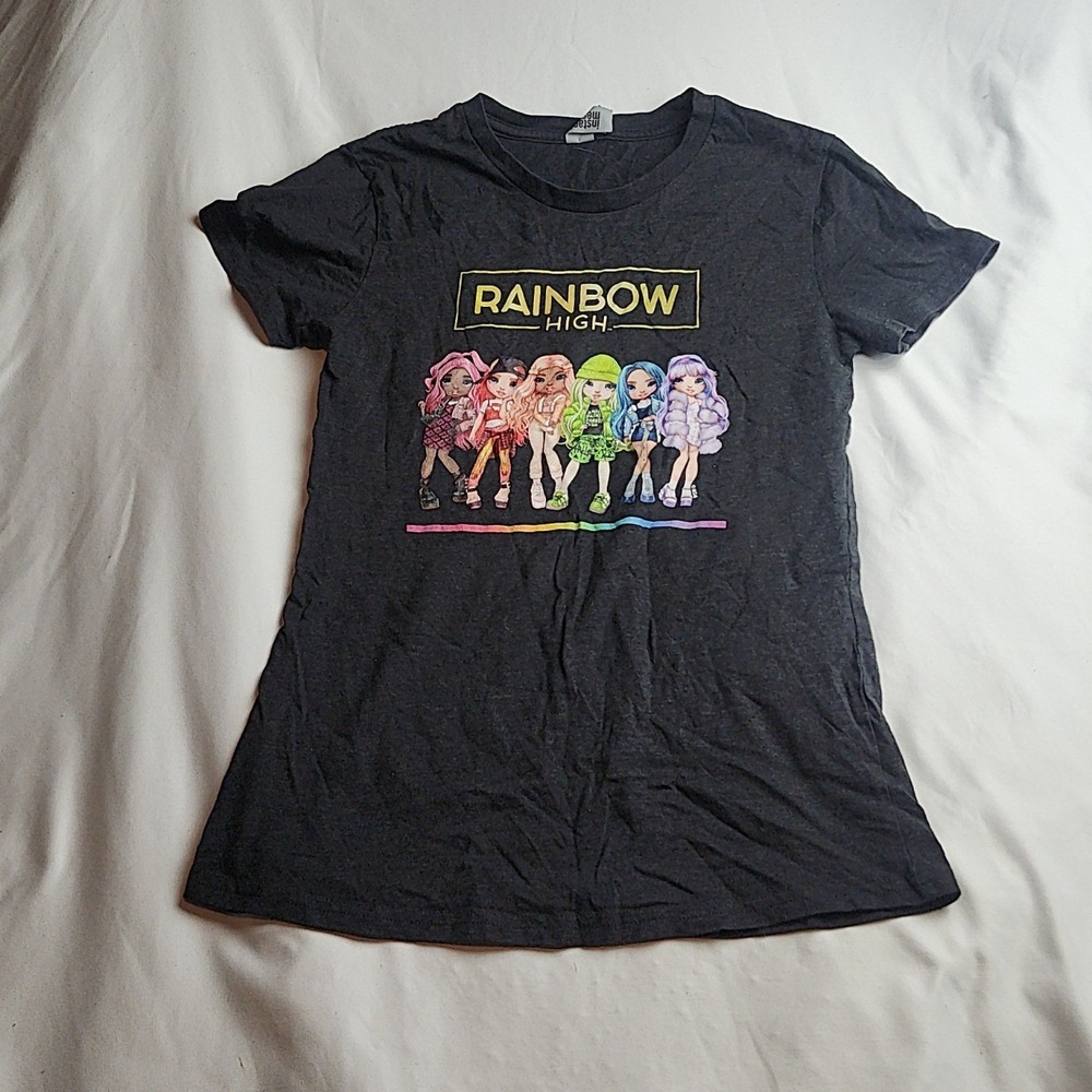 Instant Message Rainbow High Graphic T-Shirt Charcoal Gray Girls YOUTH Size XL